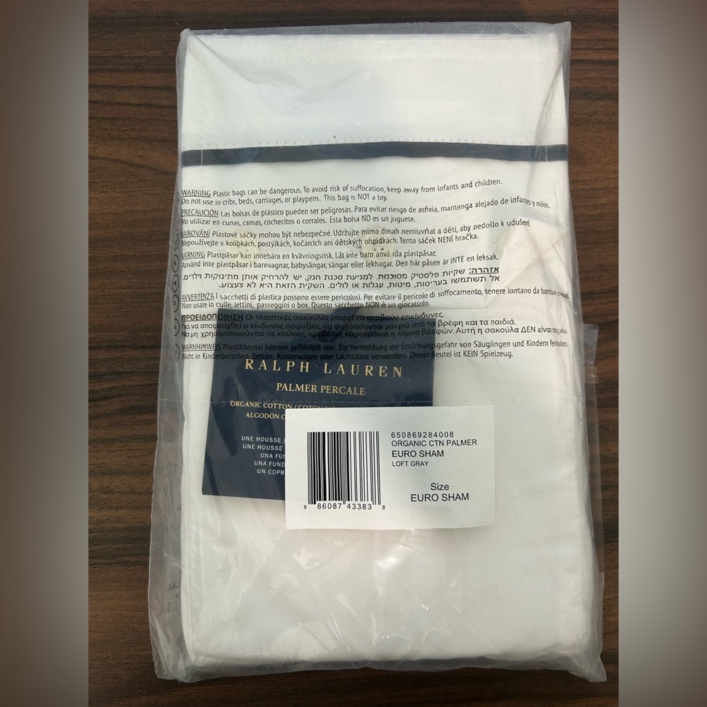 Ralph Lauren Organic Cotton Palmer Percale Euro Pillow Sham Loft Gray